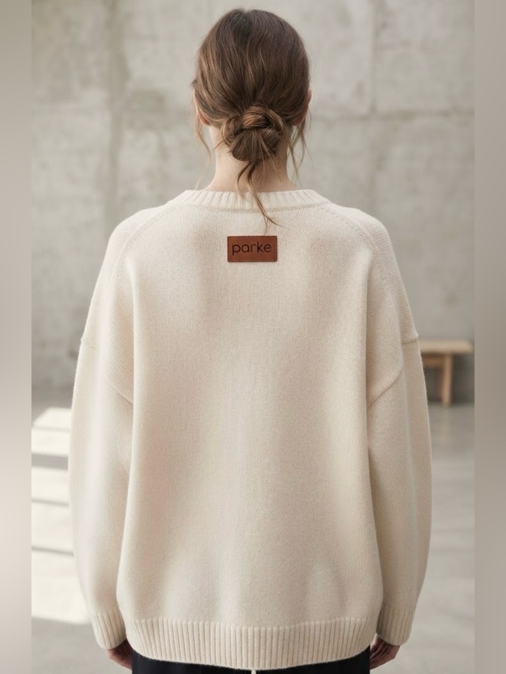 Parke Pullover Sweater Crewneck Wool Cashmere Cream White Size Small Medium